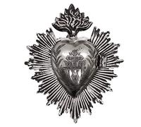 Milagro Heart Wall Ornament Ex Voto | Beautiful Sacred Heart Home Décor | Great Catholic Gift for Sacraments and Housewarming | Locket Space for Small Trinkets (Gunmetal)