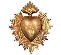 Milagro Heart Wall Ornament Ex Voto | Beautiful Sacred Heart Home Décor | Great Catholic Gift for Sacraments and Housewarming | Locket Space for Small Trinkets (Dark Gold-Tone)