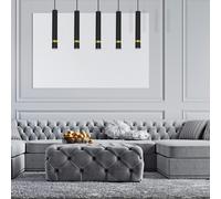 Milagro Joker Contemporary Pendant Lamp 5XGU10 Hand Made Cylindrical Style Light Finished in Matt Black With Striking Gold Detail