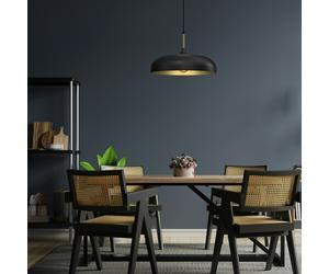 Milagro Lincoln Black 45CM Pendant Lamp Stylish Hand Made Scandi Style Lamp With A Golden Finish To The Shade Interior 1XE27