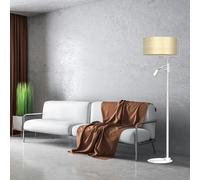 Milagro Marshall Hand Made Designer Floor Lamp In Matt White Metal And Natural Rattan Coloured Fabric