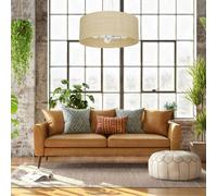 Milagro Marshall Hand Made Designer Pendant Lamp In Matt White Metal And Natural Rattan Coloured Fabric