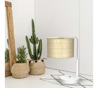 Milagro Marshall Hand Made Designer Table Lamp In Matt White Metal And Natural Rattan Coloured Fabric