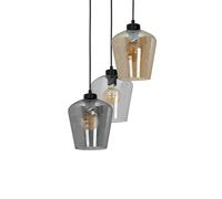 Milagro Santiago Triple Pendant Lamp Hand Made Amber Smoked Grey And Clear