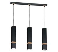 Milagro Vidar Black Pendant Lamp 3XGU10 Hand Made Modernist Cuboid Design With Natural Wooden Inserts