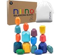 Milah Niino 20 Pcs Multicolour Wooden Blocks-Wooden Stone Balancing Blocks Stacking Toys-Stones Building Blocks-Stacking Rocks-Colourful Natural Rainbow Stacking Sensory Toy