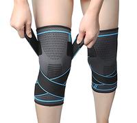 MILAIUN 2 Packs Knee Brace Support for Men & Women, Compression Knee Sleeves with Adjustable Straps for Sport, Hiking, Cycling, Running, Weightlifting, Football, Tennis, Volleyball, Dancing (Blue, L)