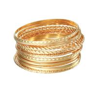 MILAKOO 12Pcs Gold Multi Layer Bangle Cuff Stackable Ethnic Glossy Textured Indian Bollywood Bracelets