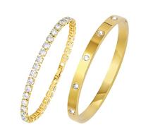 MILAKOO 2Pcs Gold Bangle with Tennis Bracelets for Women Birthday Gifts Cubic Zirconia Ankle Cuff