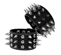 MILAKOO 2Pcs Spike Studded Rock Punk Biker Wide Strap Leather Bracelet Set Gothic Rivet Buckle Wristband for Men Women