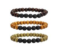 MILAKOO 3 PCS Mens Womens Wood Necklace Chain Bracelets 108 Buddhist Wood Prayer Beads Link Wrist