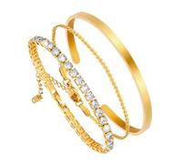 MILAKOO 3Pcs Gold Cuff Link Chain Bracelets for Women Tennis Bracelet Stackable Bangle for Valentine's Gift