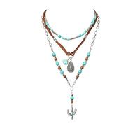 MILAKOO 3pcs Layered Suede Choker Necklace Boho Turquoise & Cactus Pendant Necklaces Vintage Beaded Necklace for Women