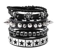 MILAKOO 4Pcs Punk Bracelets for Women Men Spiked Studded Wristband Gothic Skull Stone Beads Cuff