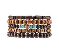 MILAKOO 5Pcs Stackable Wooden Bracelets Collection Beaded Bracelets for Women, Lightweight Boho Jewelry for Daily Wear