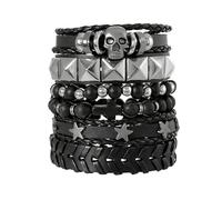 MILAKOO 6 Pcs Punk Leather Bracelets Vintage 80s 90s Star Gothic Spiked Wristband Cuff Rock Hip-pop Accessories