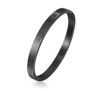 MILAKOO 6mm Stainless Steel Roman Numeral Bangle Bracelet for Women Personalized Carved Cuff, Black