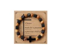 MILAKOO 8mm Wood Bracelet Cross Jerusalem Blessed Christian Cross Prayer Meditation Cuff Wristband