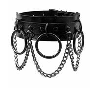 MILAKOO Black Leather Chains Women Choker Necklace Punk Goth Style PU Wide Collar Adjustable