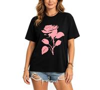 MILAKOO Cute Rose T-Shirt Floral Graphic Short Sleeve Crewneck Tee Statement Design Casual Cotton Summer Vacation Top