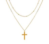 MILAKOO Gold Cross Layered Necklace for Women Dainty Beaded Chains Crucifix Pendant Religious Boho Style Necklace