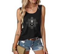 MILAKOO Goth Grunge Rock Style Tank Top Shirts Skelly Pattern Print Sleeveless T-Shirts for Women, M