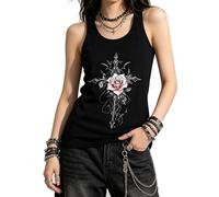 MILAKOO Gothic Romantic Tank Tops Sword and Rose Print Sleeveless Tee Casual Summer Vest Tops, 2XL