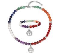 MILAKOO Life Tree Stretch Bracelet & Necklace Mala Prayer Bead Necklace Rainbow Jewerly Set Adjustable