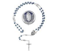 MILAKOO Rosary Beads Catholic for Women Virgin Mary Medal First Communion Gifts Miraculous Gift, Blue Beads