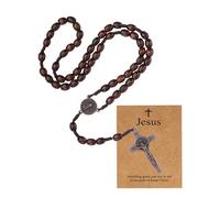 MILAKOO Rosary Necklace Blessed Medal Cross for Car Mirror Christian Jesus Wooden Necklace for Women Men