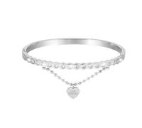 MILAKOO Silver Beaded Chains Bracelet Stack Stainless Steel Bangle for Women Engraved Love Forever Heart Charms Pendant