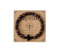 MILAKOO Square Brown Beads Distance Wooden Bracelets for Couples Friends Gift Christian Cross Charms
