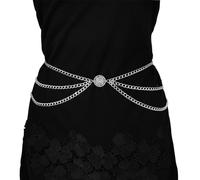 MILAKOO Summer Beach Body Chain Belts for Women Multilayer Sunflowers Coin Pendant Link Chains Belt Gifts for Her, Silver