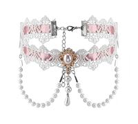 MILAKOO Victorian Lolita Lace Choker for Women Rose Flower Pearl Pendant Necklace for Bridal Wedding