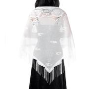 MILAKOO Wedding Lace Shawl Soft Mesh Fringe Wraps with Tassels for Evening Party Triangular Mantilla Headscarf, White
