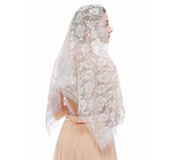 MILAKOO White Veil Mantilla Head Covering Chapel Scarf for Wedding Brides Embroidery Lace Veils for Bachelorette Party