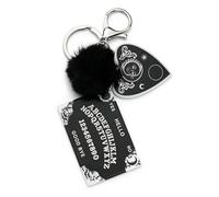 MILAKOO Witchy Mystic Symbol Tag Pom Pom Keychain Occult Tarot Black Fluffy Ball Charm Key Chain Gothic Bag Accessory