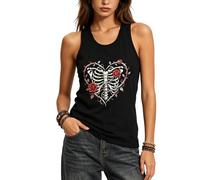 MILAKOO Womens Romantic Gothic Vest Skeleton & Rose Vine Graphic Tee Dark Feminine Sleeveless Shirt, S