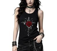 MILAKOO Y2K Goth Rose Print Vest for Women Red Rose & Thorn Graphic Tee for Halloween, L