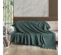 Milam London 100% Cotton Large Throw For Sofas | Beds | Settees | Bed Throw Double Size | Sofa Throws Large 2 Seater | Cotton Blanket | 200 x 230 cm Green