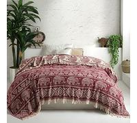 Milam London Bed Throw King Size | 100% Cotton Blanket Throws for Sofas Large | King Size Bedspread | Boho Home Decor | 220 x 240 cm | Burgundy