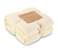 Milam London Bed Throw King Size, Large Throws For Sofas, 220 x 240 cm | Cream, Bedspreads King Size Blanket and Throws, 100% Cotton Soft Large Blanket for Bed, Sofa, Settee, Couch, Bedroom Decor