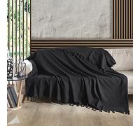 Milam London Black Throw Blanket Cotton Large Throw For Sofas | Beds | Settees | Bedspread Double Size | Large Blanket For Beds | 200 x 230 cm