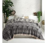 Milam London Boho Bed Throw King Size | Sofa Throws Large 2 Seater | 100% Soft Cotton Blanket | Double Sided Elephant Pattern | 220x240 cm - Anthracite