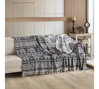 Milam London Boho Bed Throw King Size | Sofa Throws Large 2 Seater | Soft Cotton Blanket | Double Sided Elephant Pattern | 220x240 cm - Anthracite
