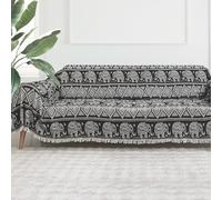 Milam London Boho Sofa Throws Large 3 Seater | 100% Soft Cotton Blanket | Large Throws For Sofas, Settee, Couch | Double Sided Elephant Pattern | 180x300 cm - Anthracite