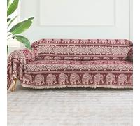 Milam London Boho Sofa Throws Large 3 Seater | 100% Soft Cotton Blanket | Large Throws For Sofas, Settee, Couch | Double Sided Elephant Pattern | 180x300 cm - Burgundy