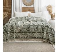Milam London Boho Throws For Sofas Large | Bed Throw King Size | Boho Home Decor |100% Cotton Blanket Throw | 220 x 240 cm | Olive Green