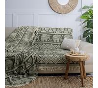 Milam London Boho Throws For Sofas Large | Bed Throw King Size | Boho Home Decor | Cotton Blanket Throw | 220 x 240 cm | Olive Green