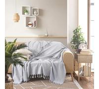 Milam London Cotton Large Throw For Sofas | Beds | Settees | Bed Throw Double Size | Sofa Throws Large 2 Seater | Cotton Blanket | 200 x 230 cm Silver Grey
